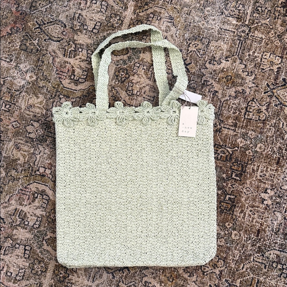 Sage Green Knit Tote Bag